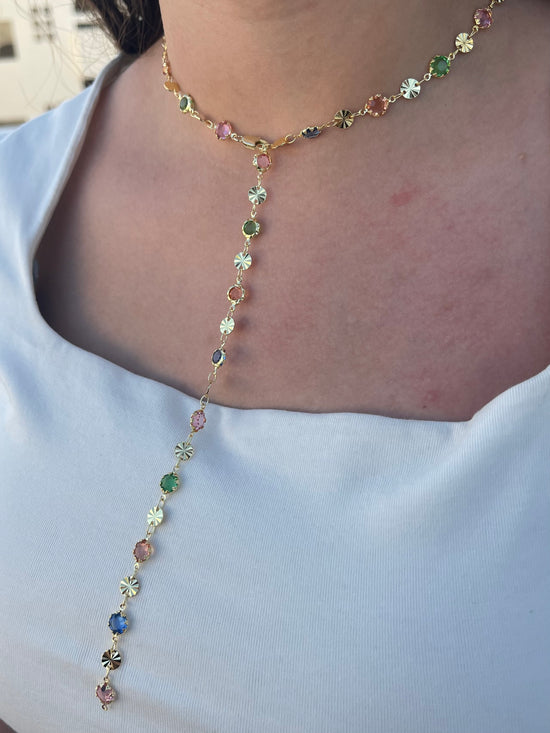 Rainbow Stones Drop Necklace (Gold Plated)
