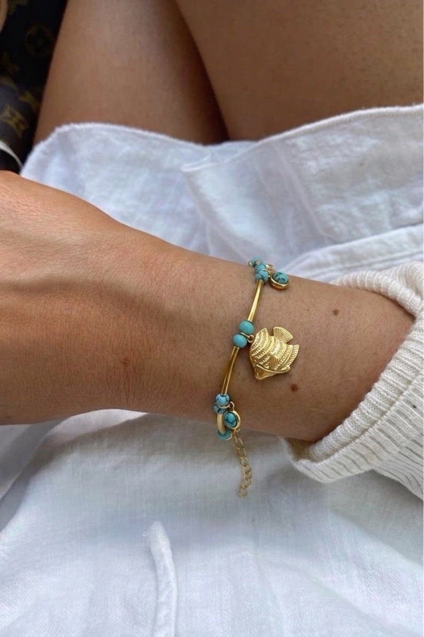 Blue Stones Fish Bracelet (Stainless Steel)
