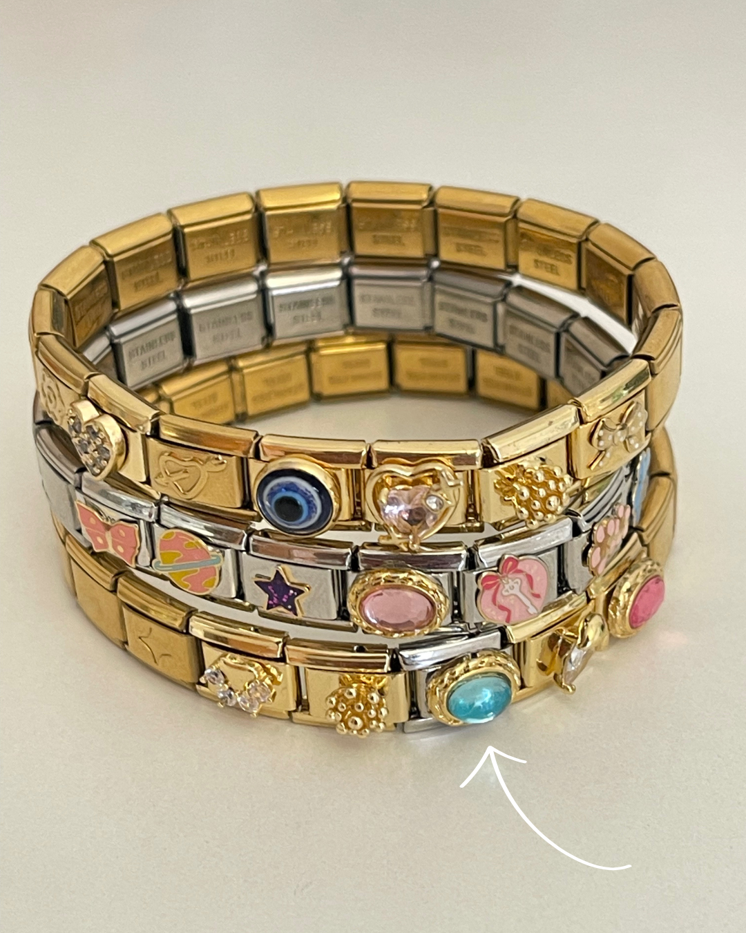Colorful Stud- Silver Italian Charm
