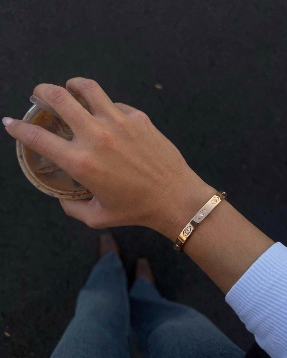 Crystal Evil Eye Cuff Bracelet (Stainless Steel)