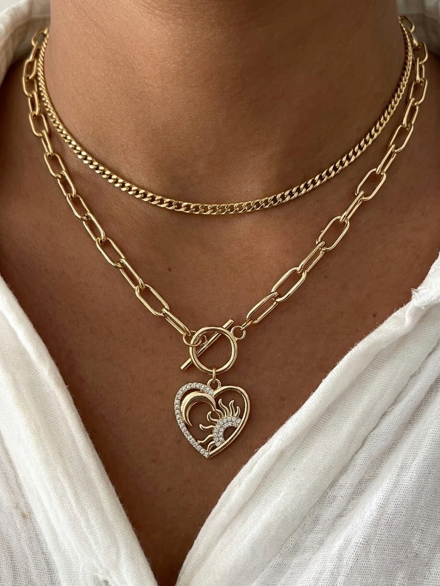 Heart Chain Layered Necklace (Stainless Steel)