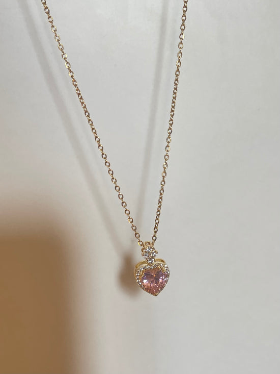 Crystal Pink Heart Necklace (Stainless Steel)