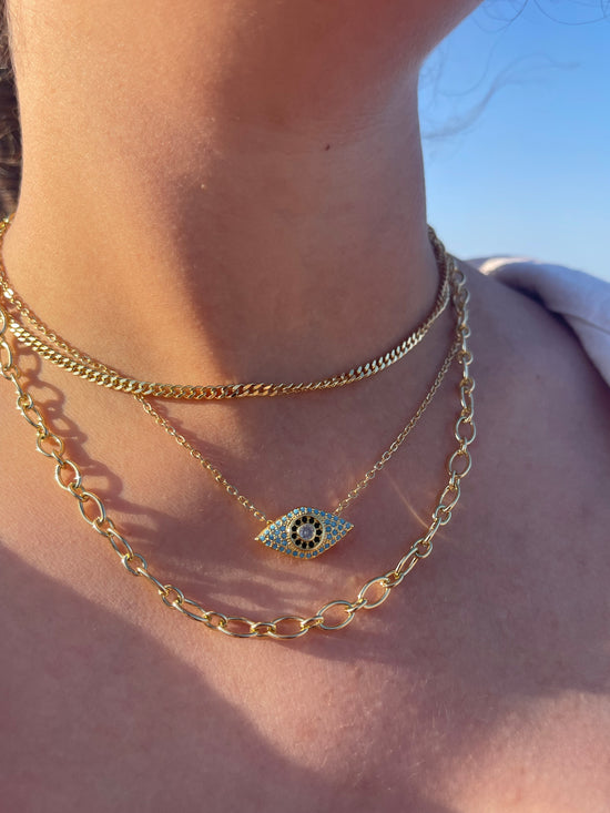 Evil Eye Triple Chain Necklace (Gold Plated)