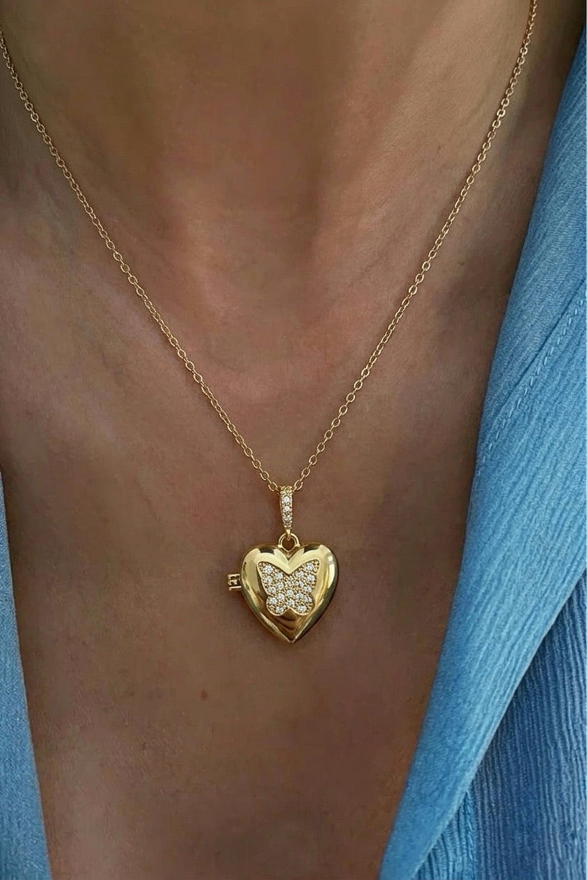 Heart Locket Necklace - Butterfly Edition (Stainless Steel)