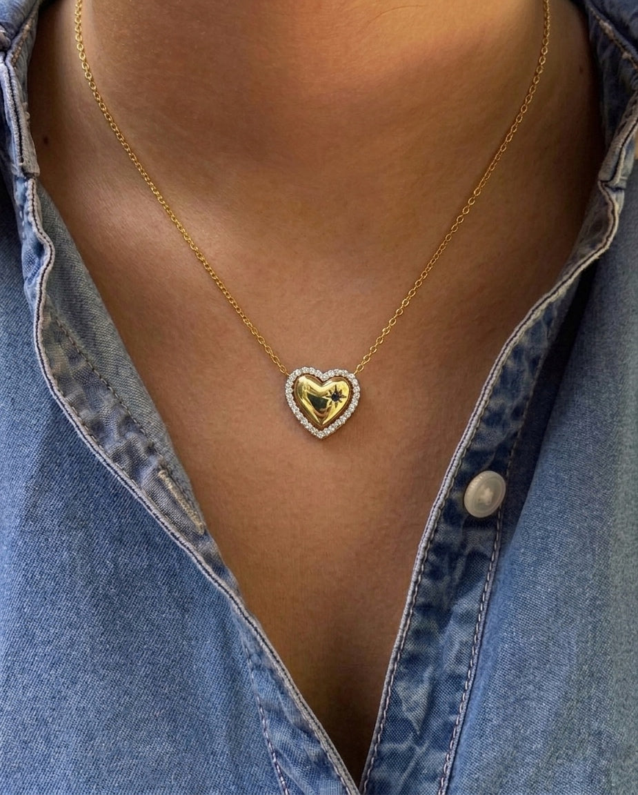 Mixed Crystal Heart Necklace (Stainless Steel)