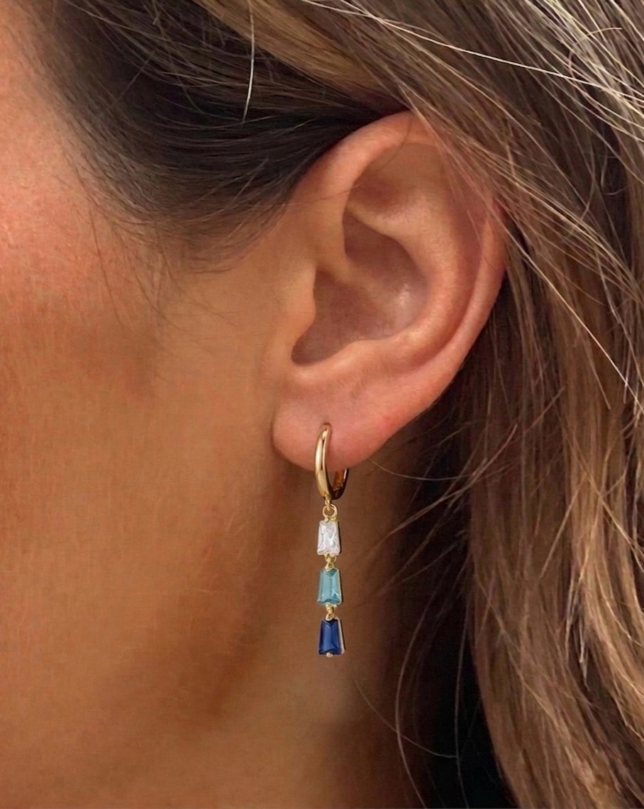 triple crystal hoop earrings 2.0(Gold Plated)