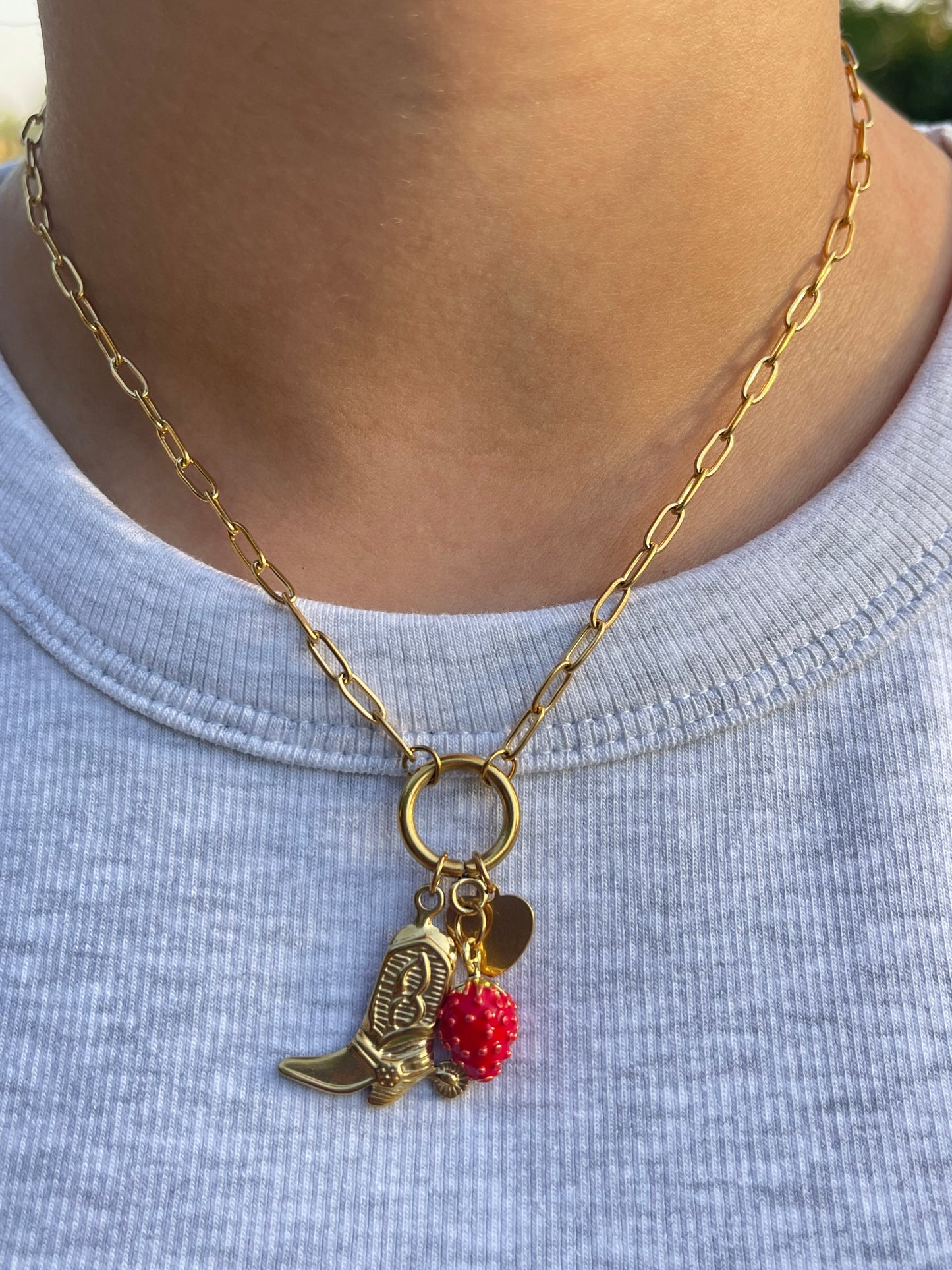 Cowboy Heart Charm Necklace (Stainless Steel)