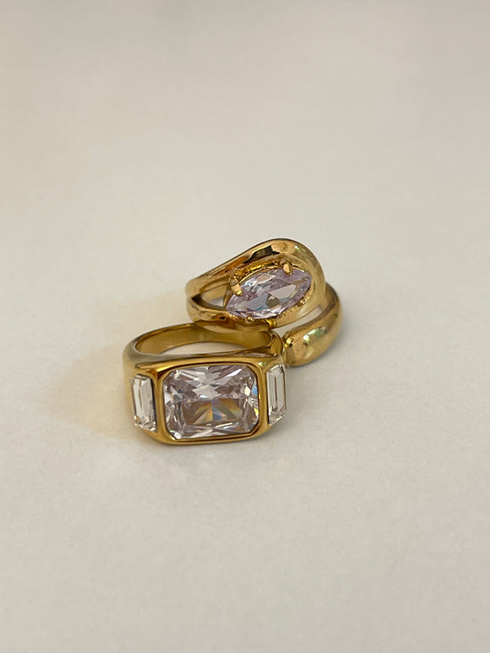 Chunky Crystal Ring- Stainless Steel