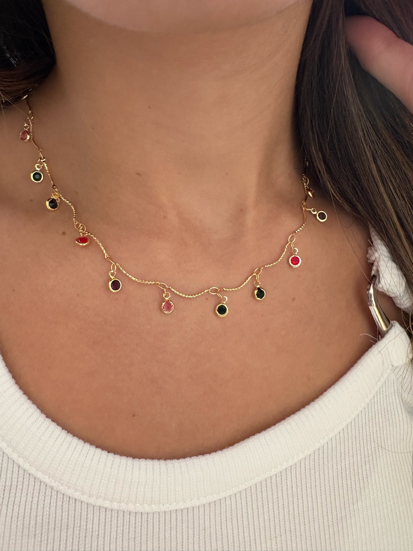 rainbow stone necklace- gold plated