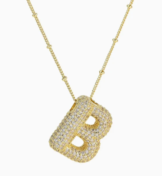 Sparkly Bubble Initial Letter Necklace (Gold Plated)