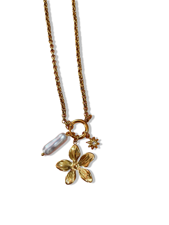 Dainty Flower Charm Necklace- Stainless Steel