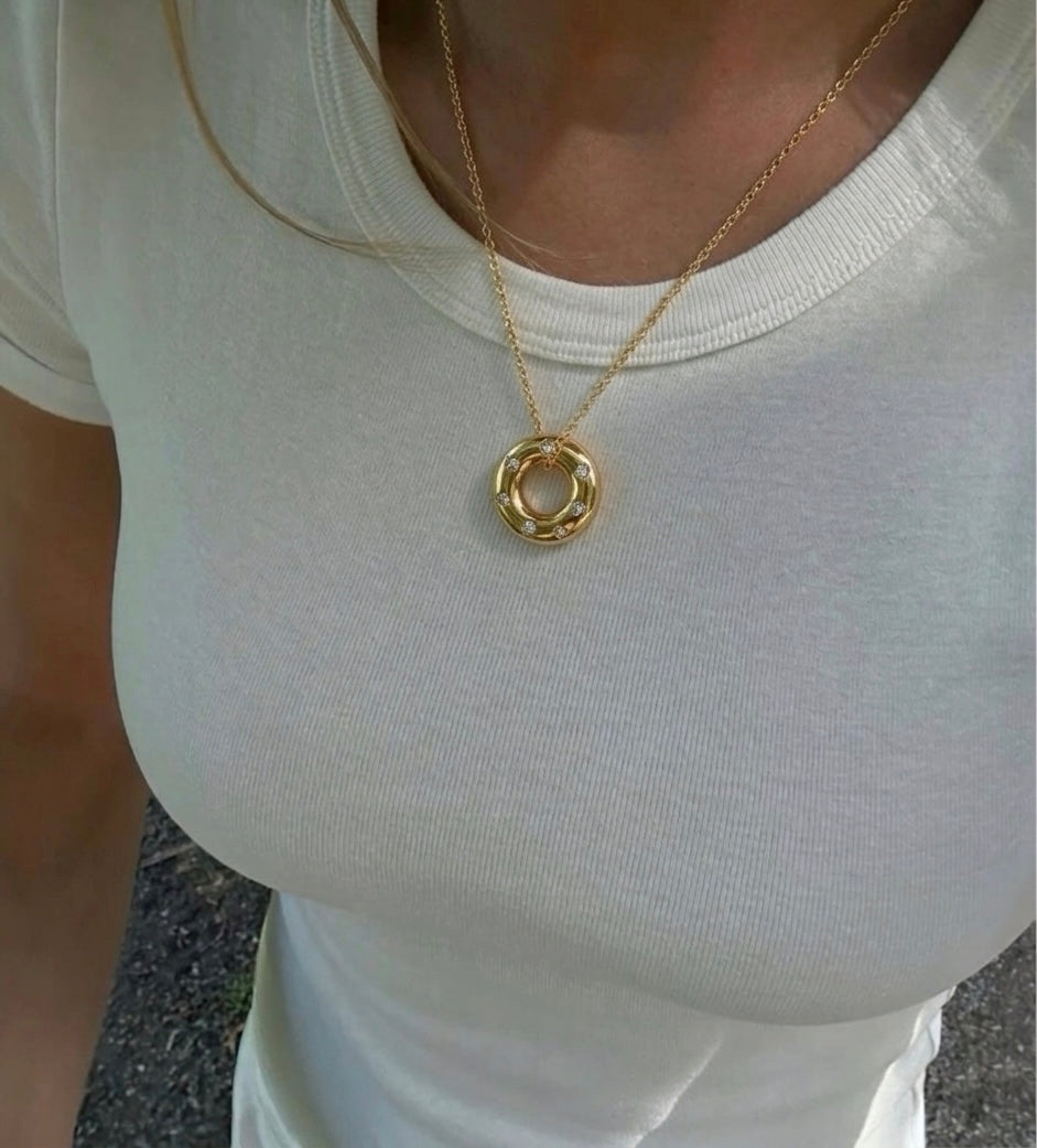 Gold Donut Necklace- Stainless Steel