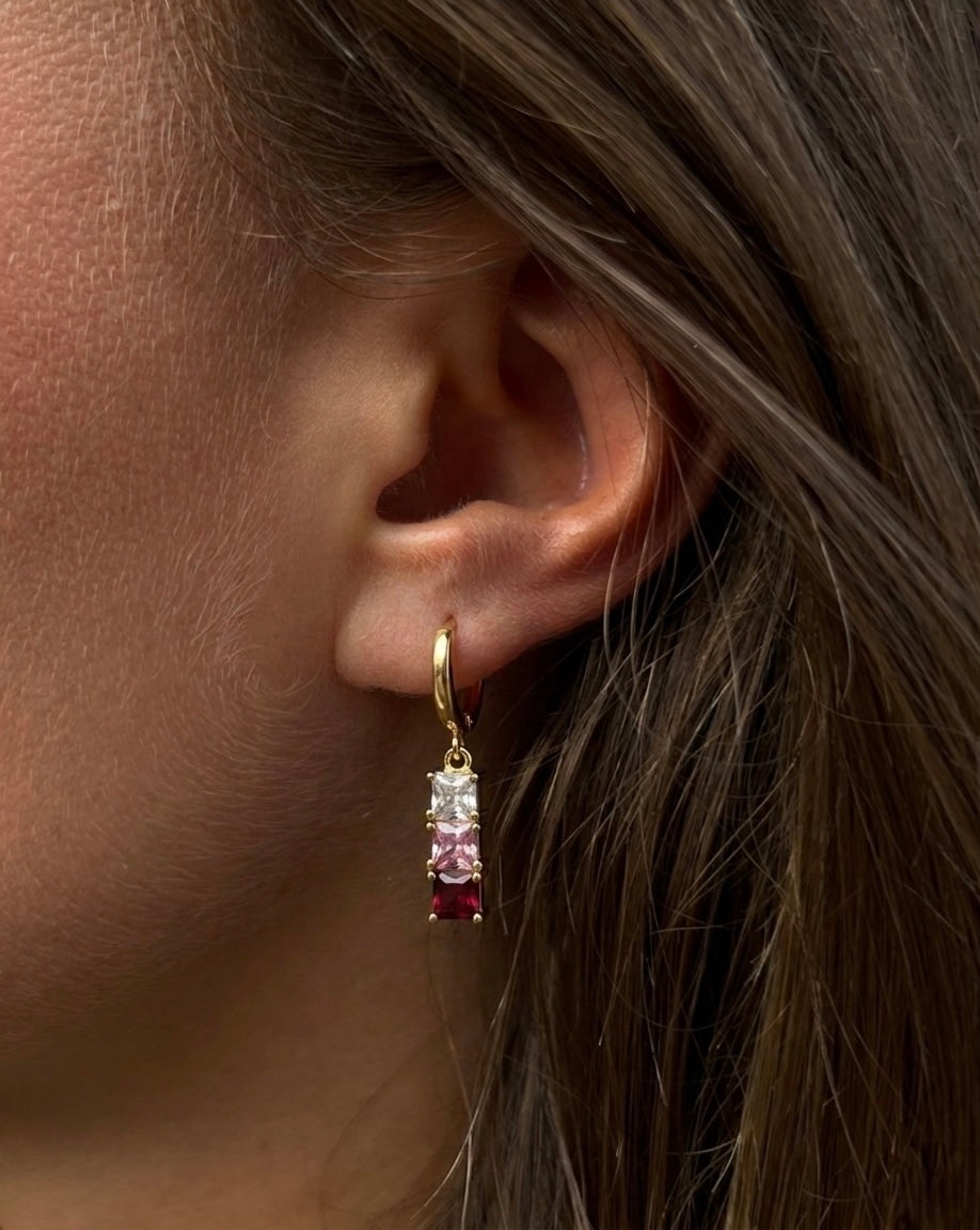triple crystal hoop earrings (gold plated)