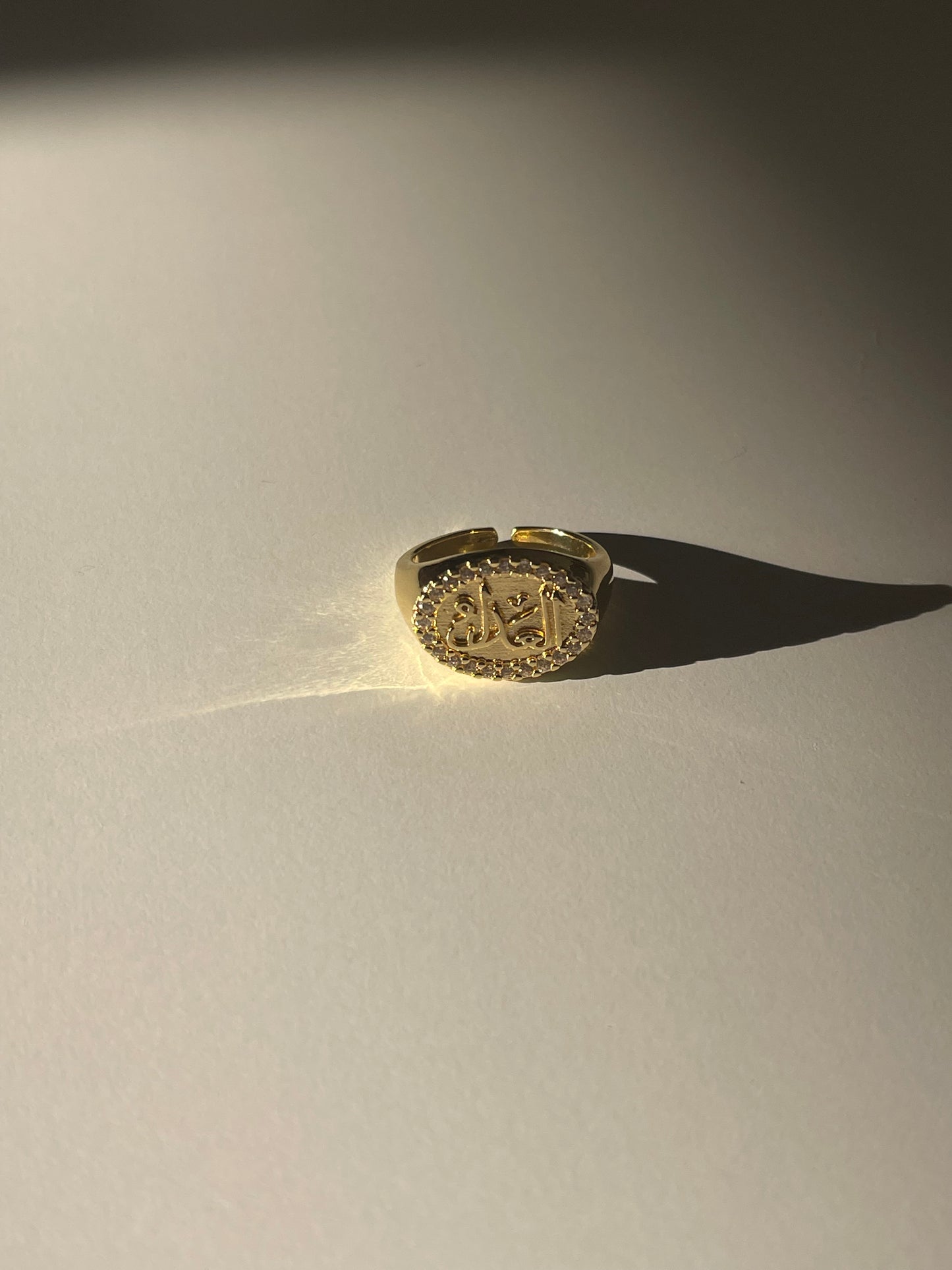 Crystal الله Signet Ring (Gold Plated)