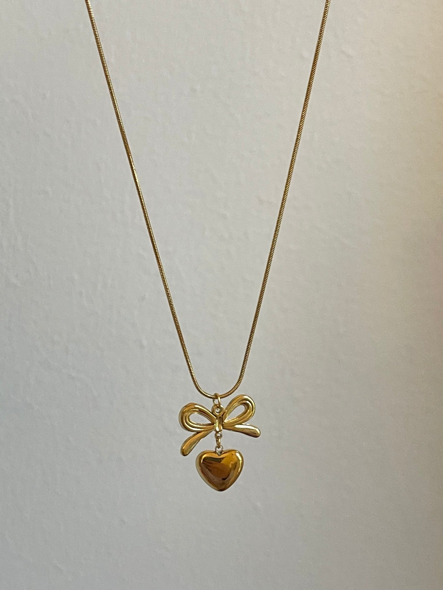 Heart Bow Necklace (Stainless Steel)