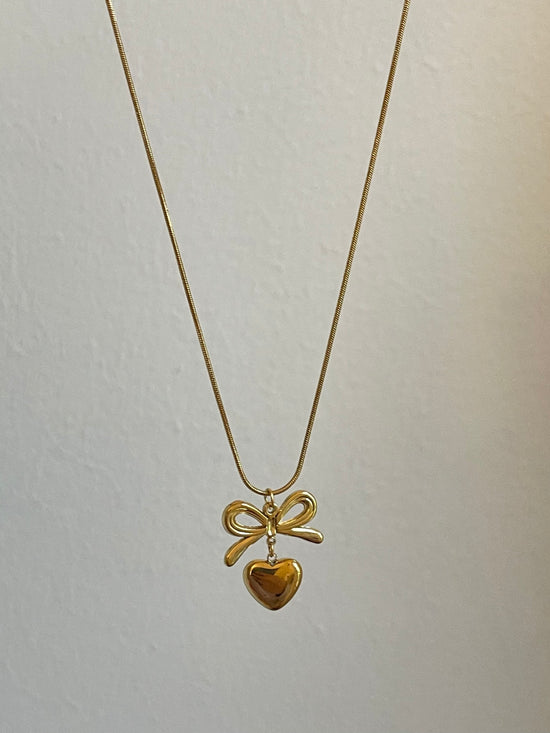 Heart Bow Necklace (Stainless Steel)