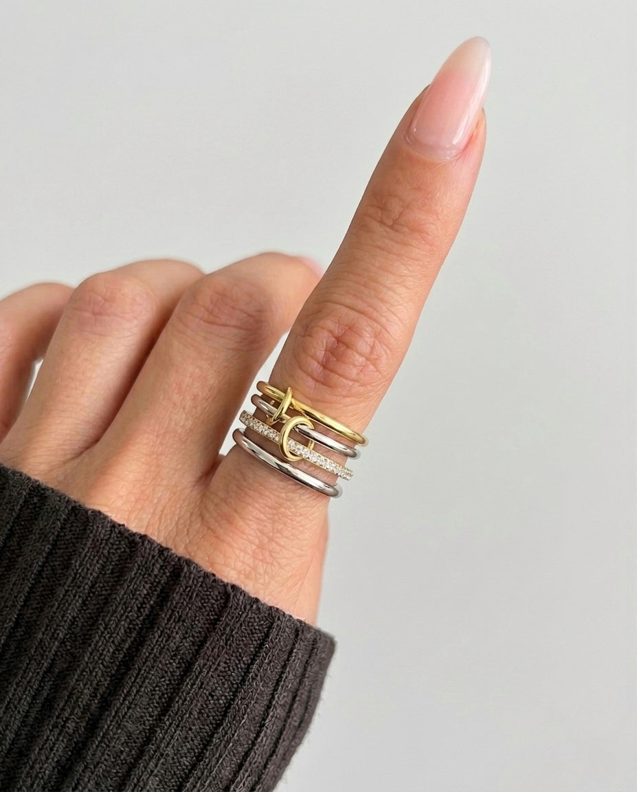 Layered Crystal Ring (Gold Plated)