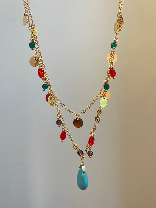 Layered Colorful Stones Necklace (Gold Plated)