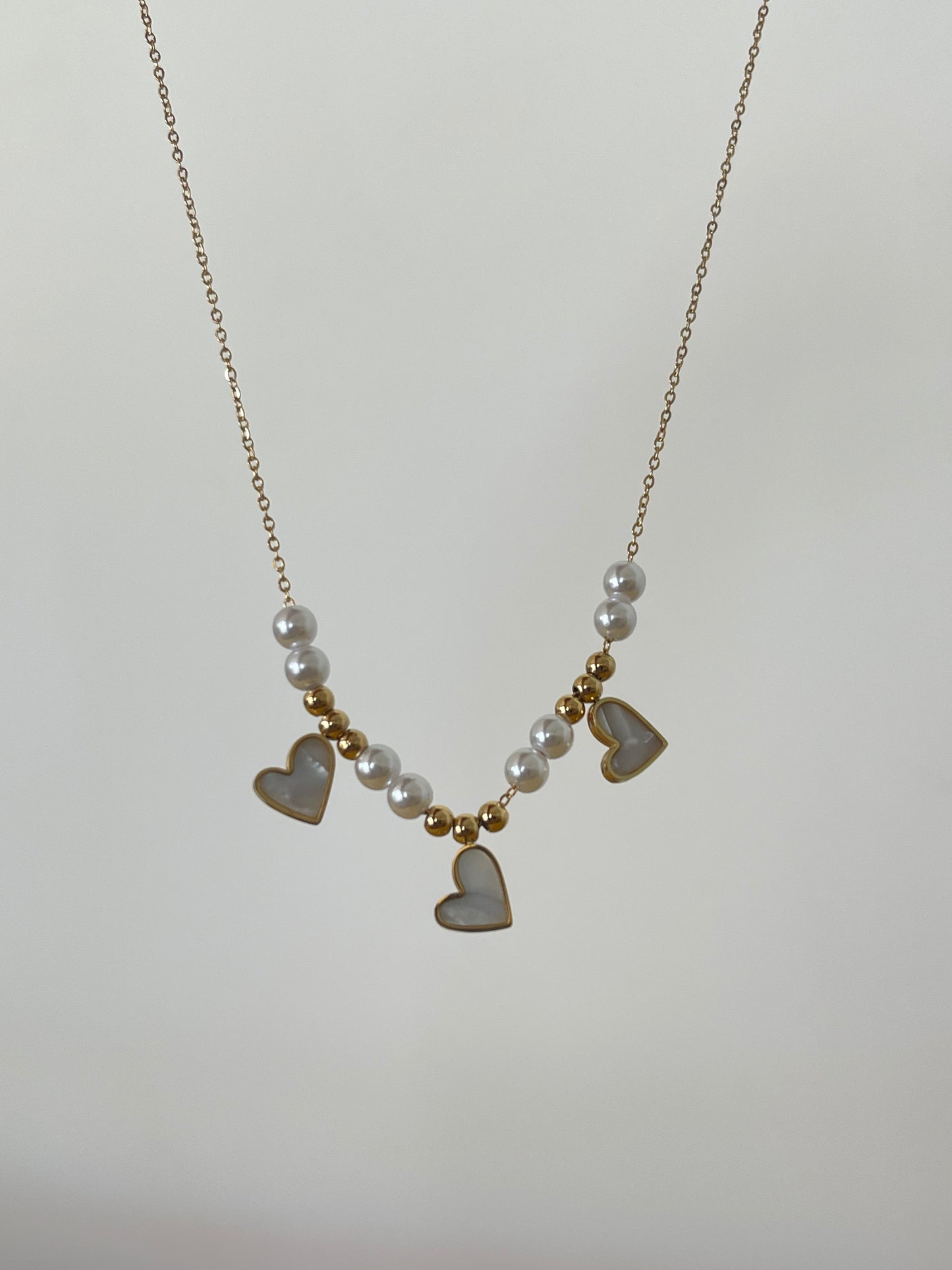 Hearts of Pearl Necklace- Stainless Steel