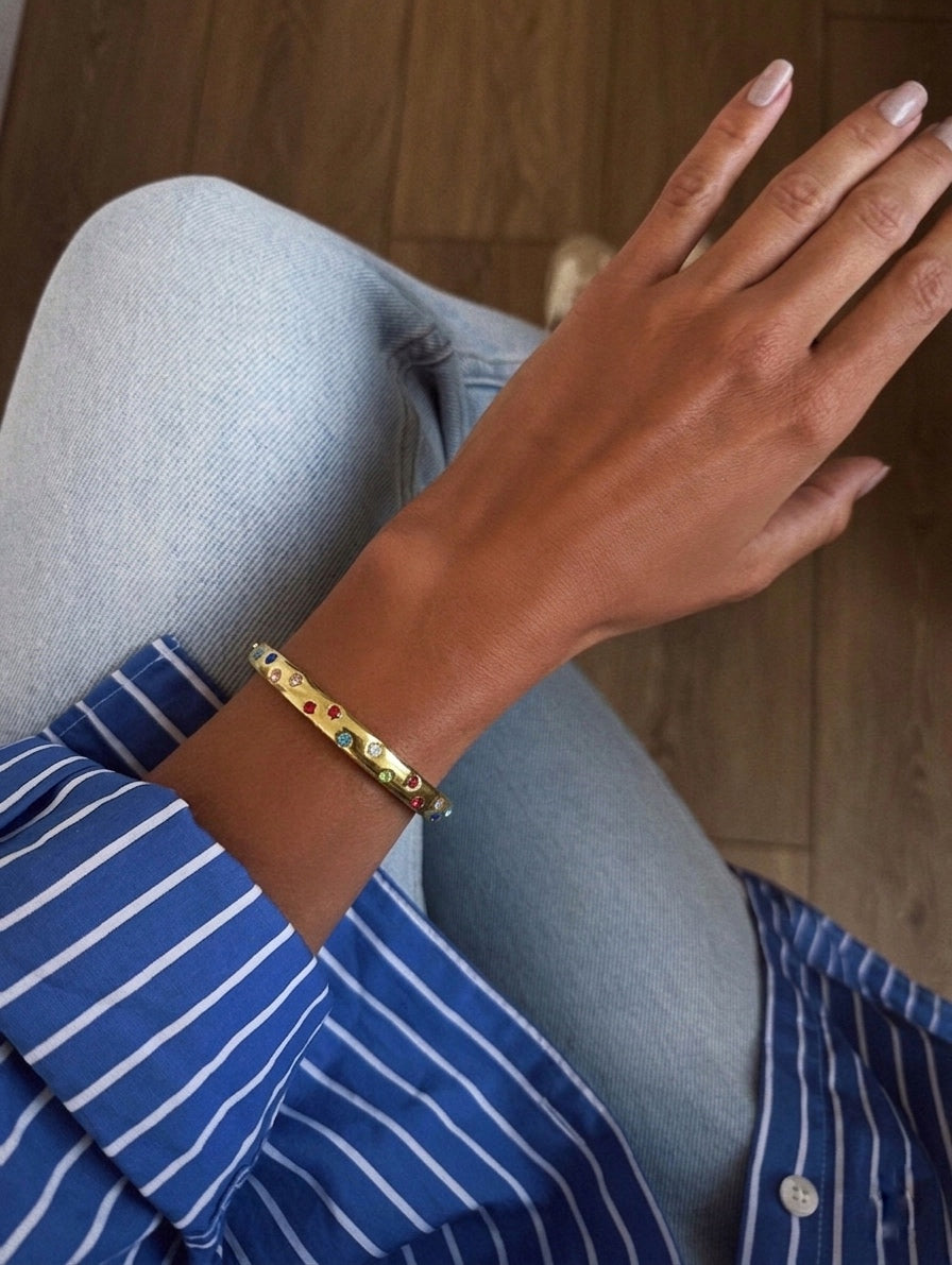 Colorful Stones Cuff Bracelet (Stainless Steel)