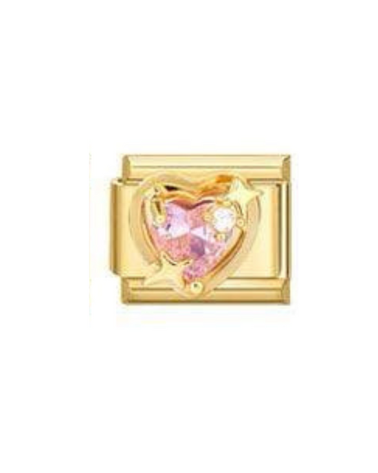 Crystal Stoned Heart- Italian Charm