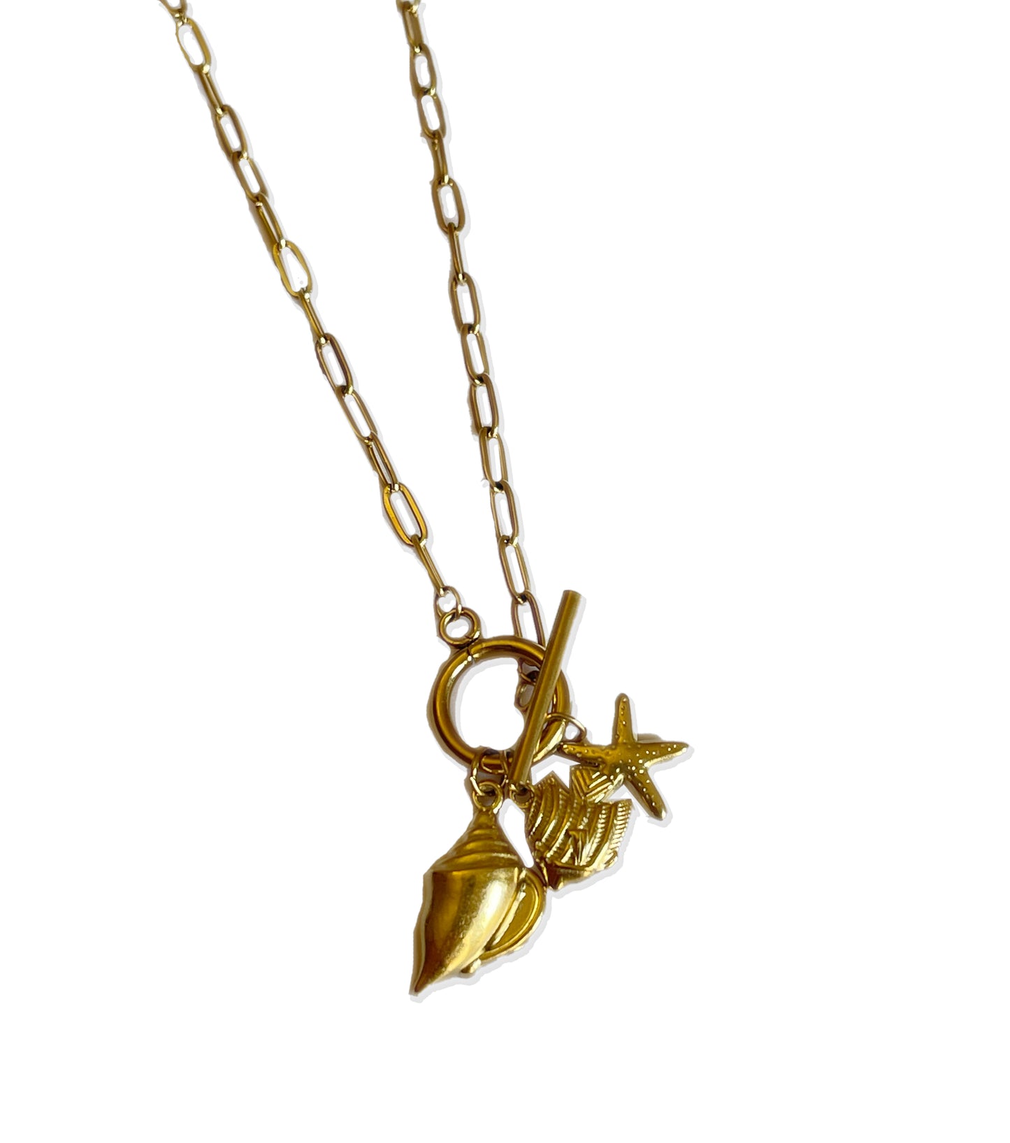 Seashell Starfish Charm Necklace (Stainless Steel)