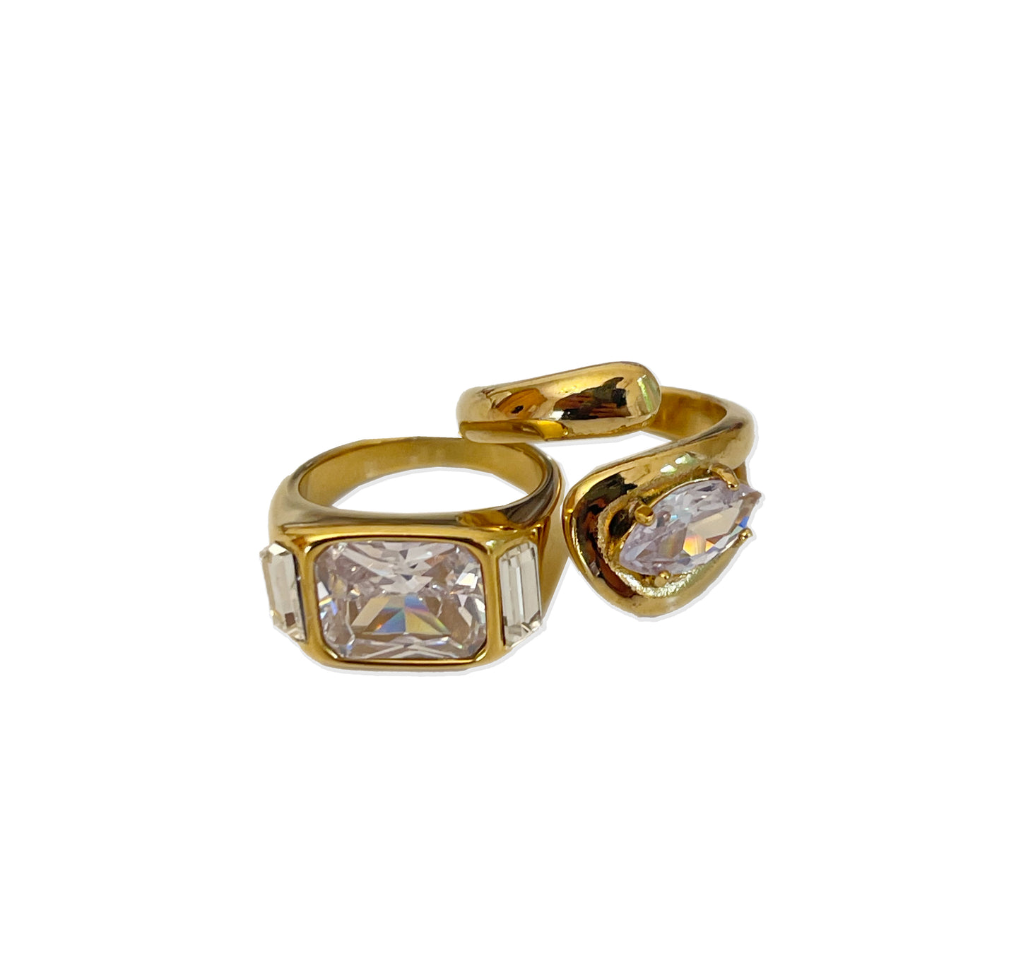 Chunky Crystal Ring- Stainless Steel