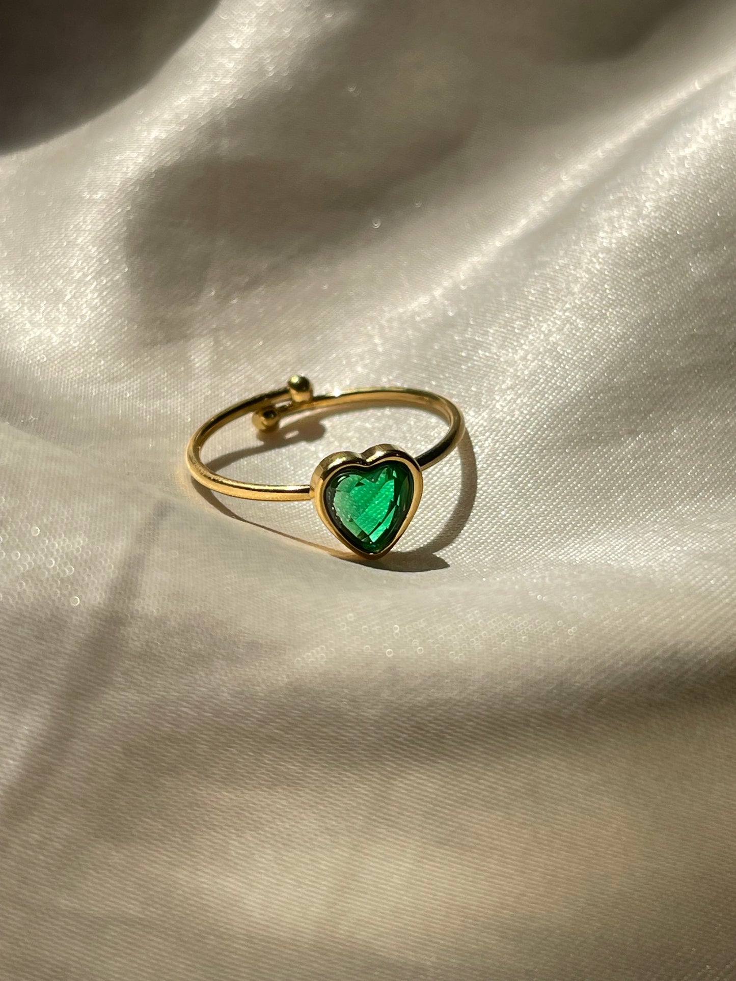 Emerald Heart Stainless Steel Ring
