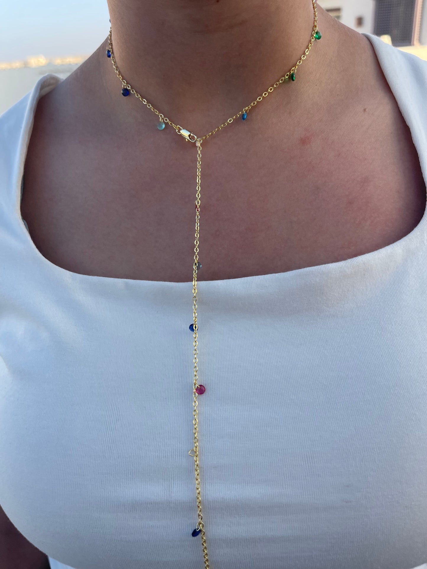 Mini Stones Drop Necklace (Gold Plated)