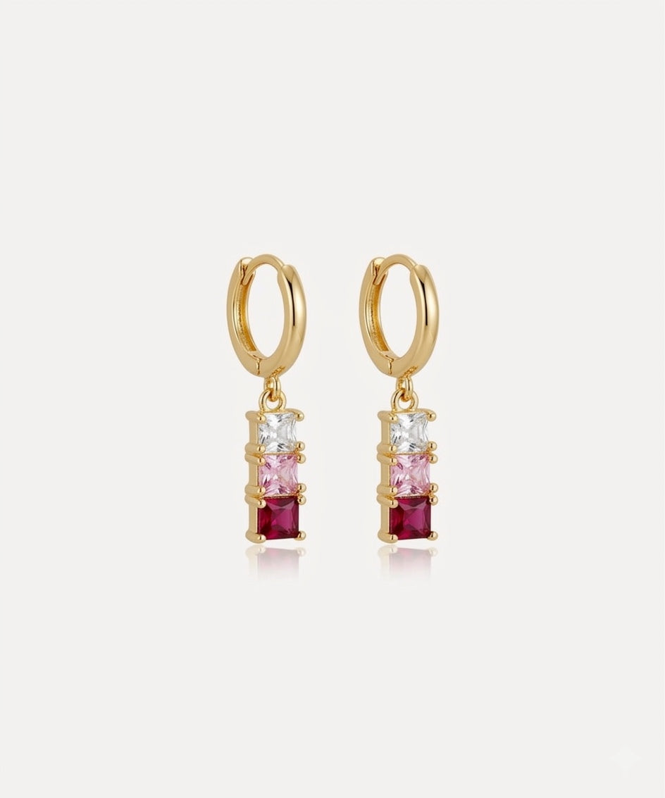 triple crystal hoop earrings (gold plated)