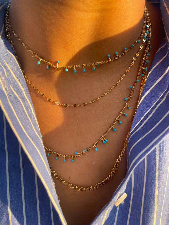 Layered Blue Stones Necklace (Stainless Steel)