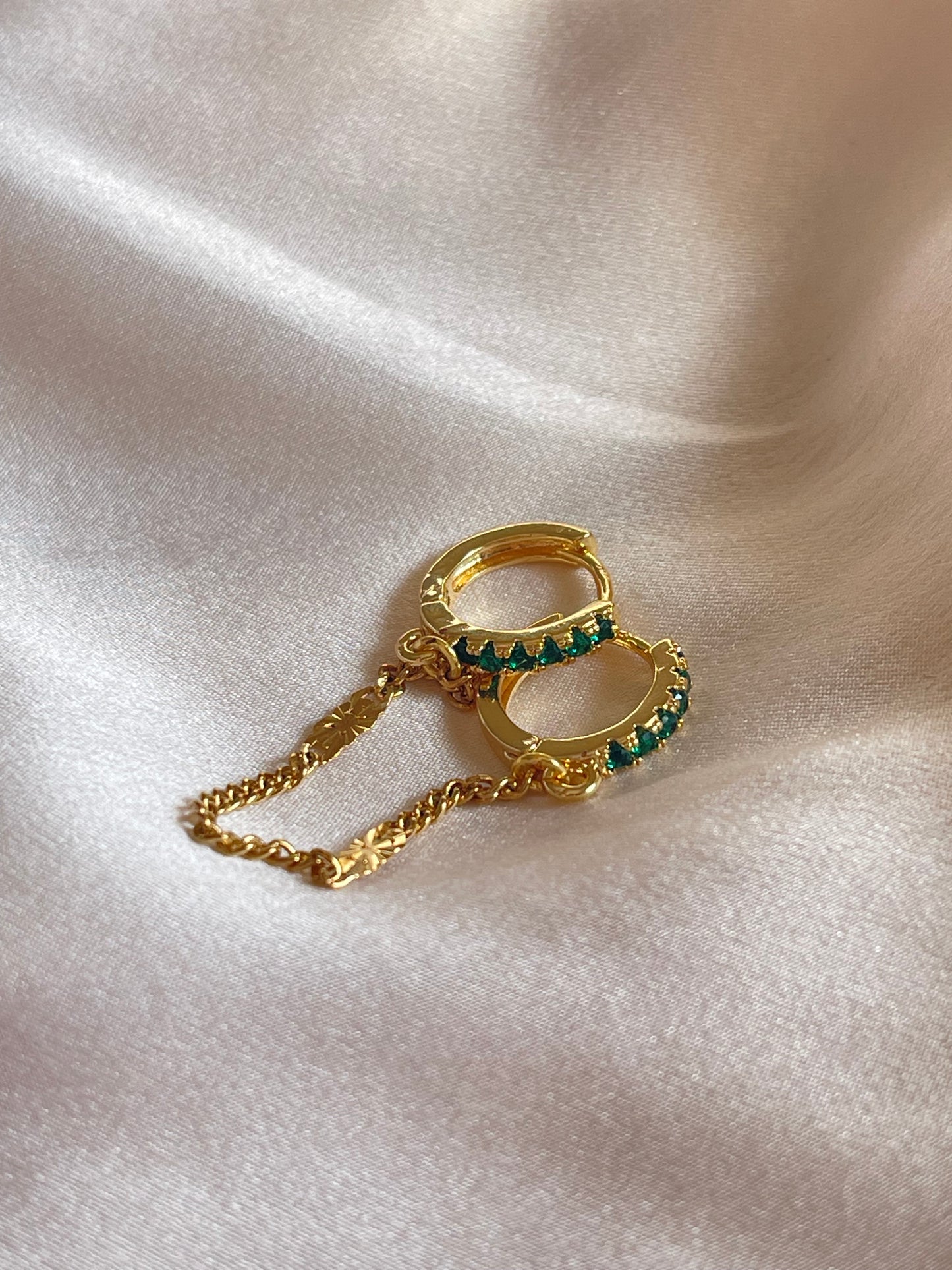 Emerald Green Connected Earrings (Gold Plated)