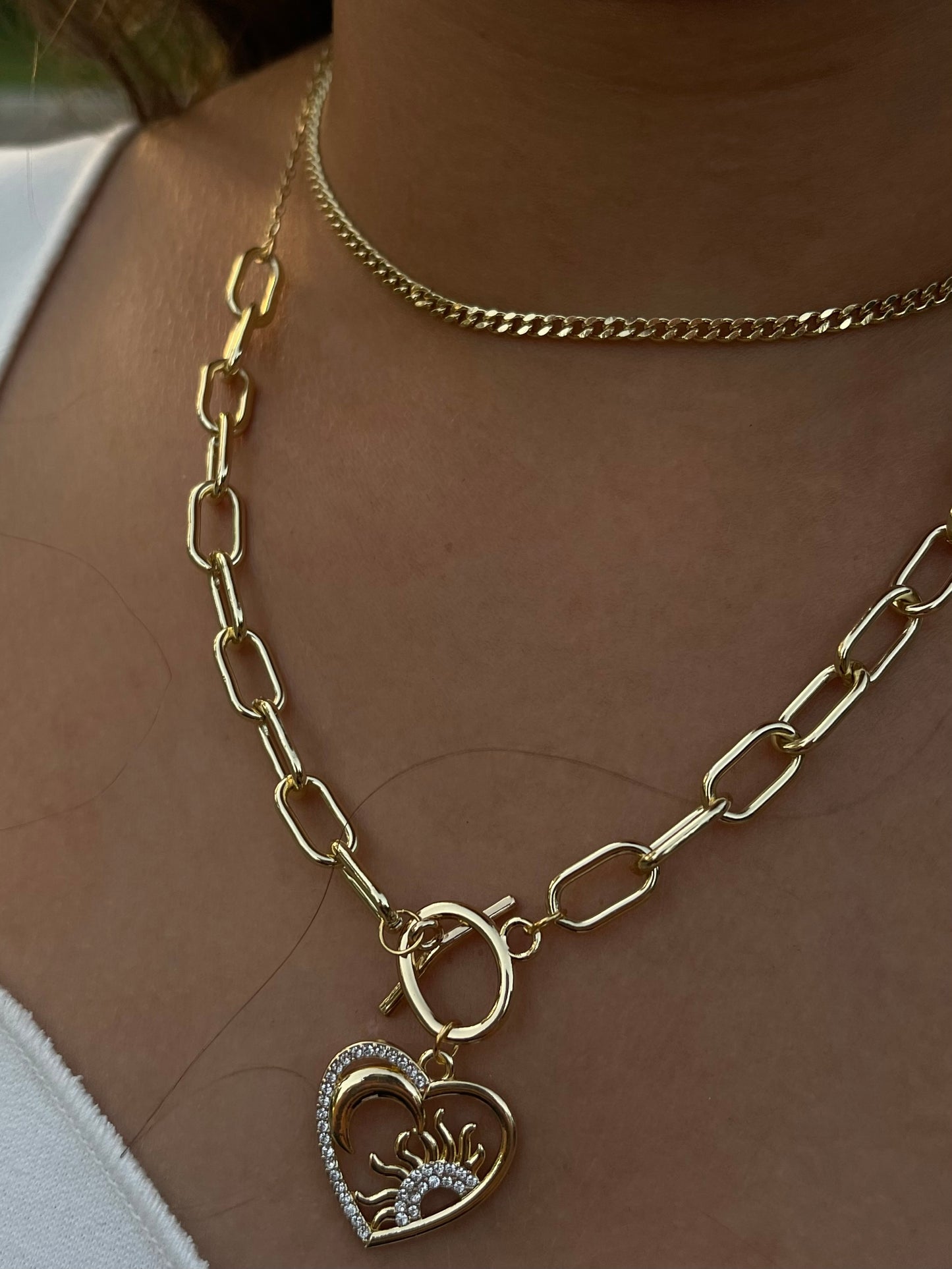 Heart Chain Layered Necklace (Stainless Steel)