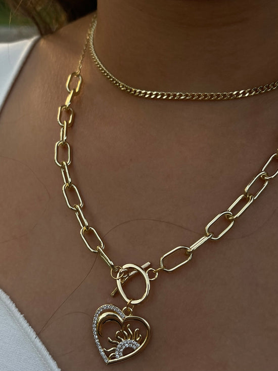 Heart Chain Layered Necklace (Stainless Steel)