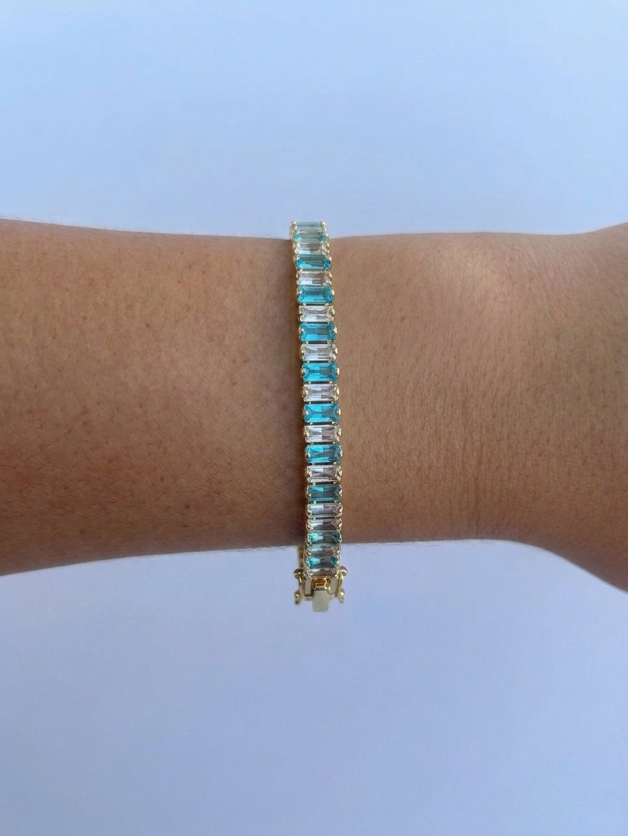 Blue Stone Crystal Bracelet- Gold Plated