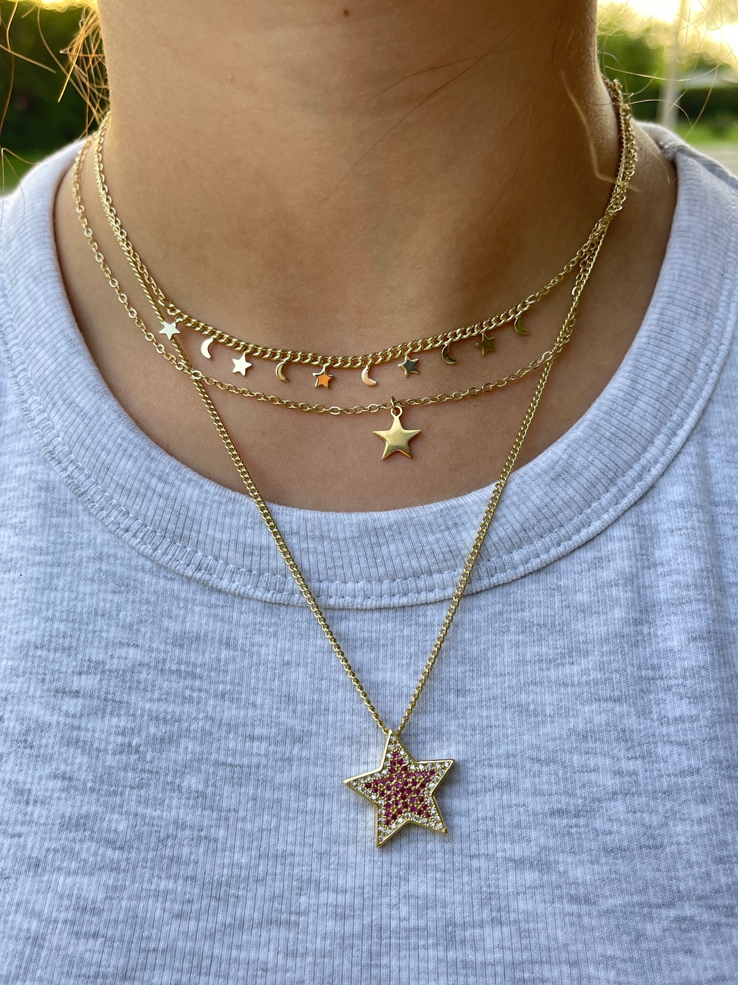 Triple Layered Star Necklace (Gold Plated)