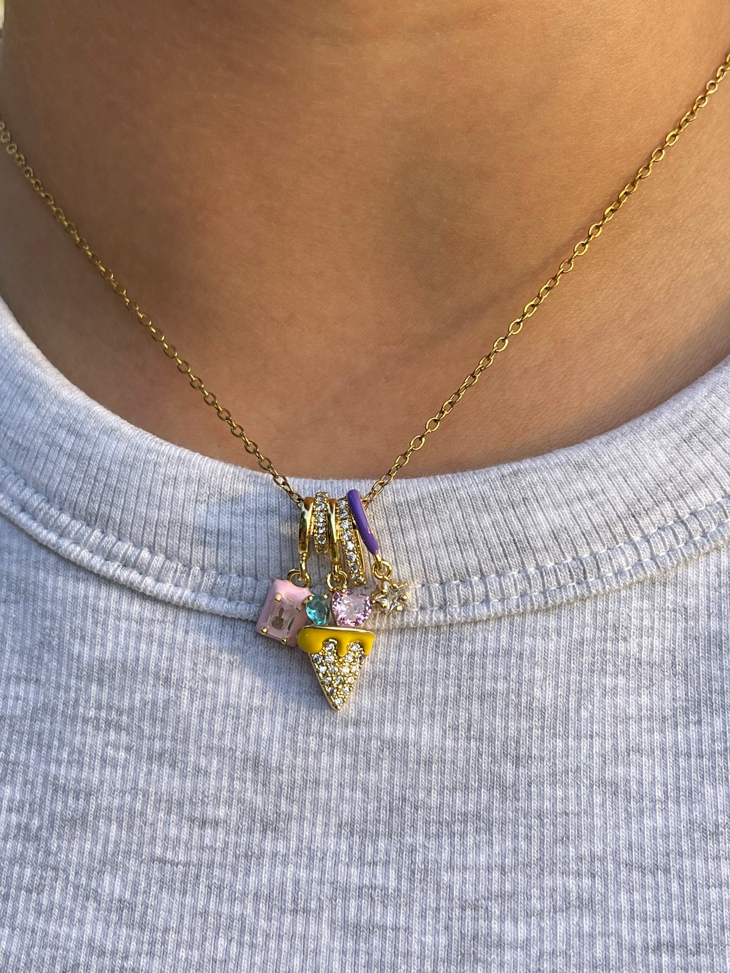 Dainty Crystal Charm Necklace (Stainless Steel)