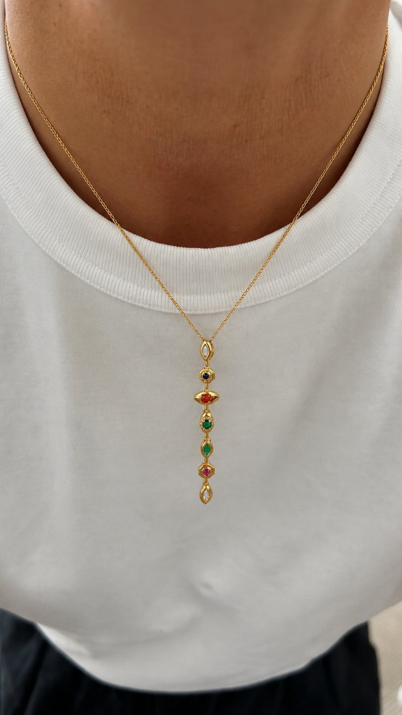 colorful stones drop necklace 2.0 (stainless steel)