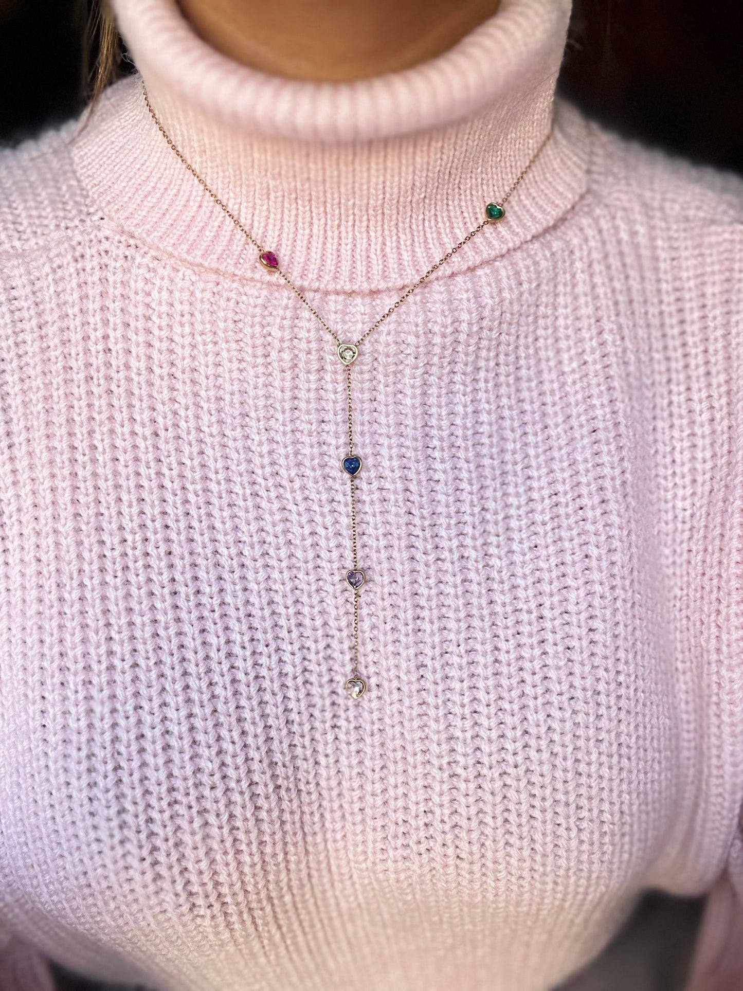 Hearts Drop Necklace (Gold Plated)