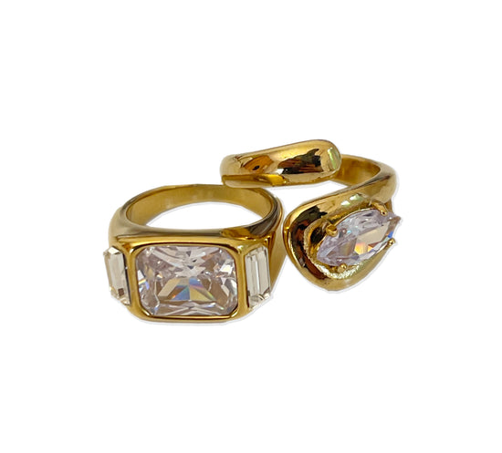 Chunky Crystal Ring- Stainless Steel