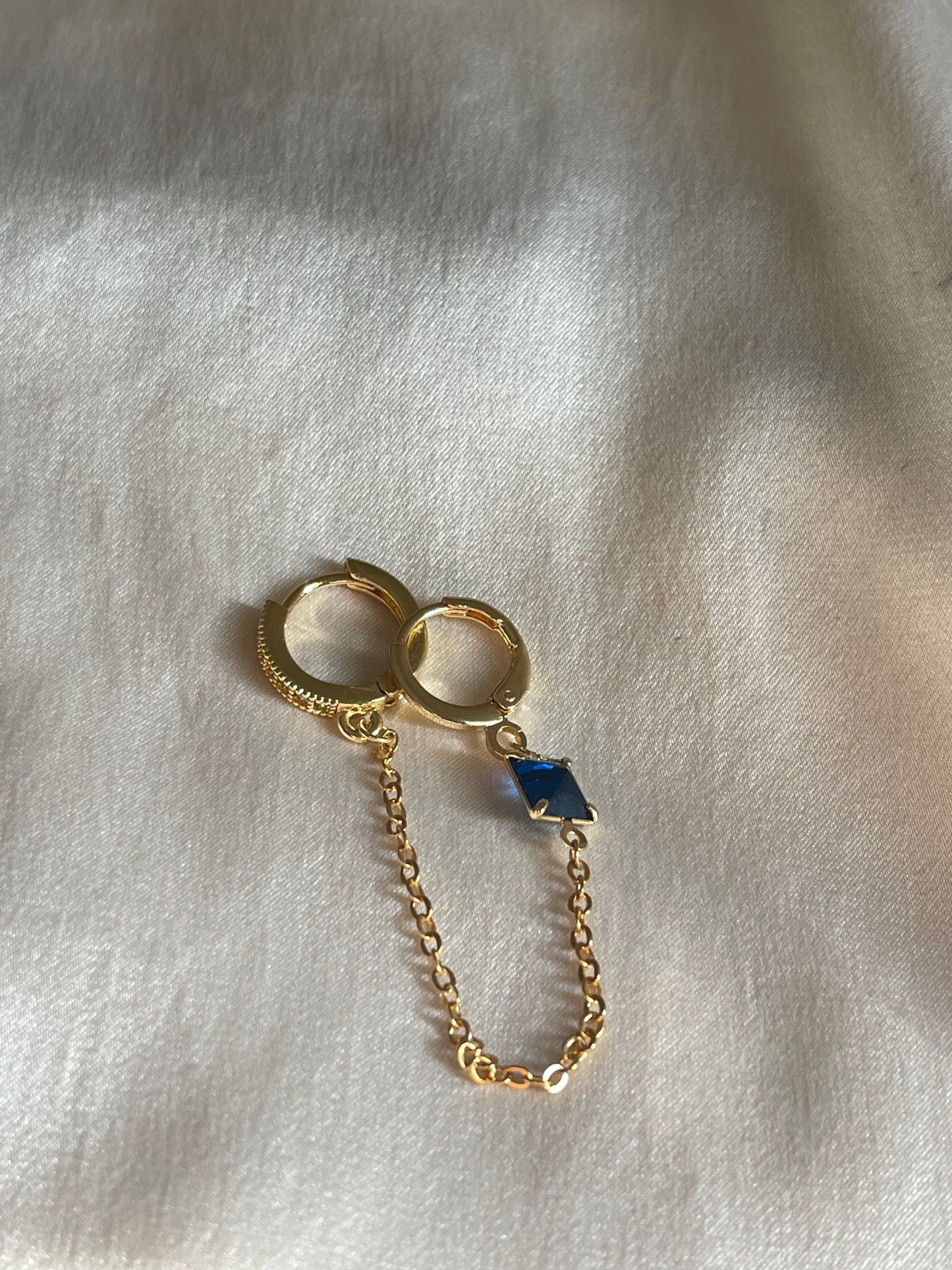 Navy Blue Connected Earrings (Gold Plated)