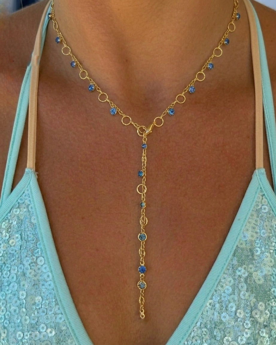 Blue Stones Drop Necklace (Gold plated)