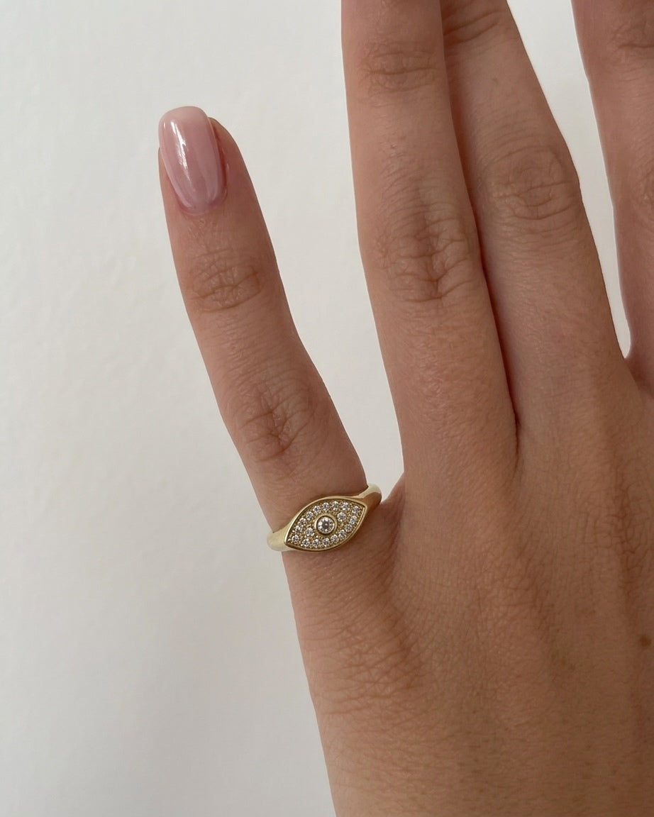 crystal evil eye pinky ring (gold plated)