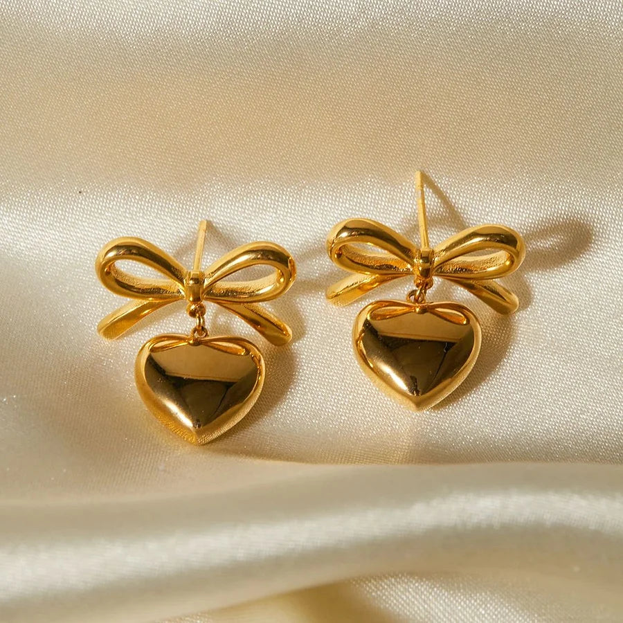 Heart Bow Coquette Earrings (Stainless Steel)