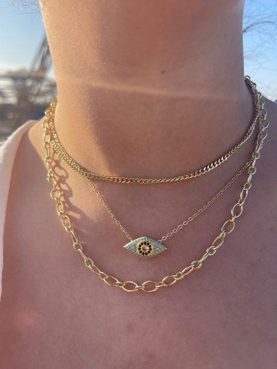 Evil Eye Triple Chain Necklace (Gold Plated)