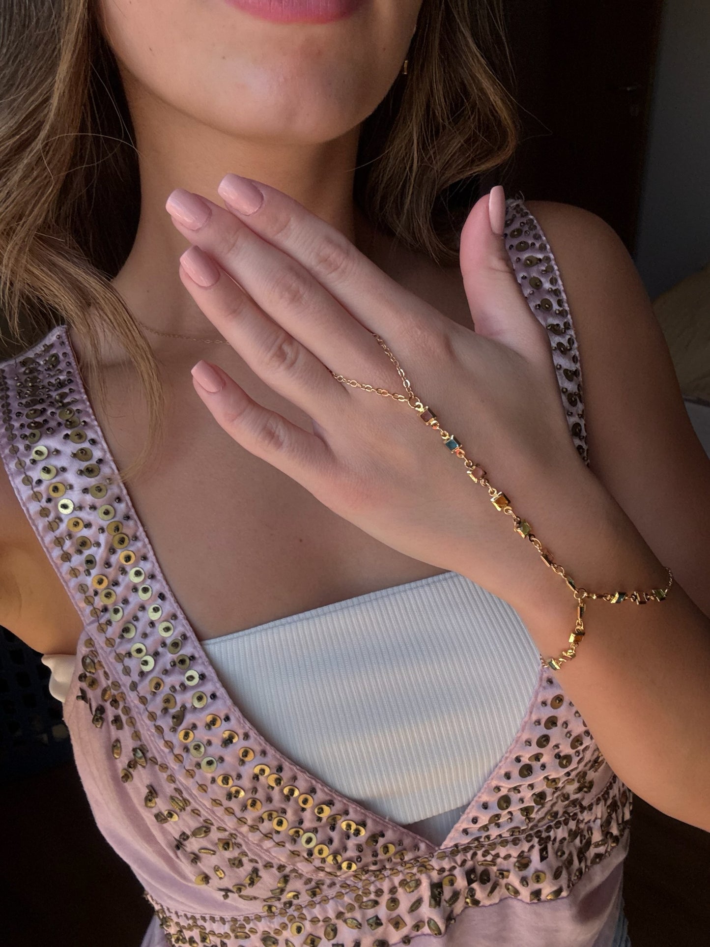 Colorful Stones Hand Chain 2.0 (gold plated)