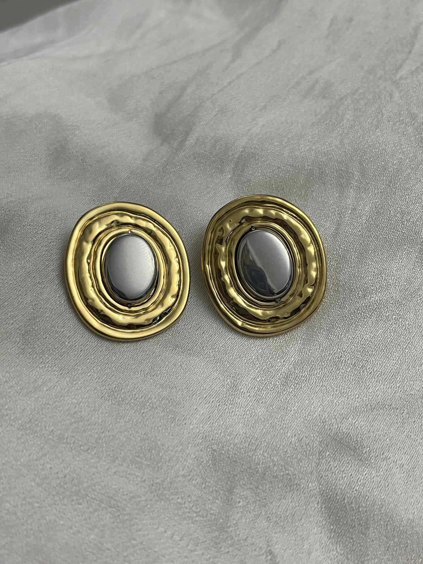 statement oval mixed earrings - stainless steel