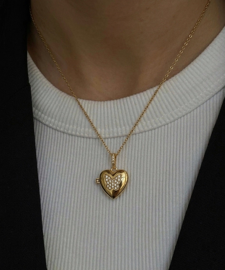 Heart Locket Necklace - Butterfly Edition (Stainless Steel)