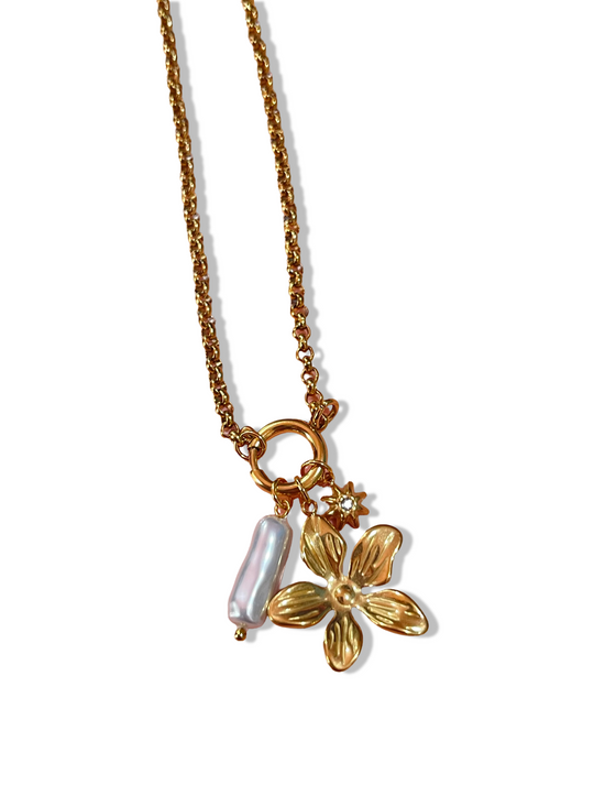 Dainty Flower Charm Necklace- Stainless Steel