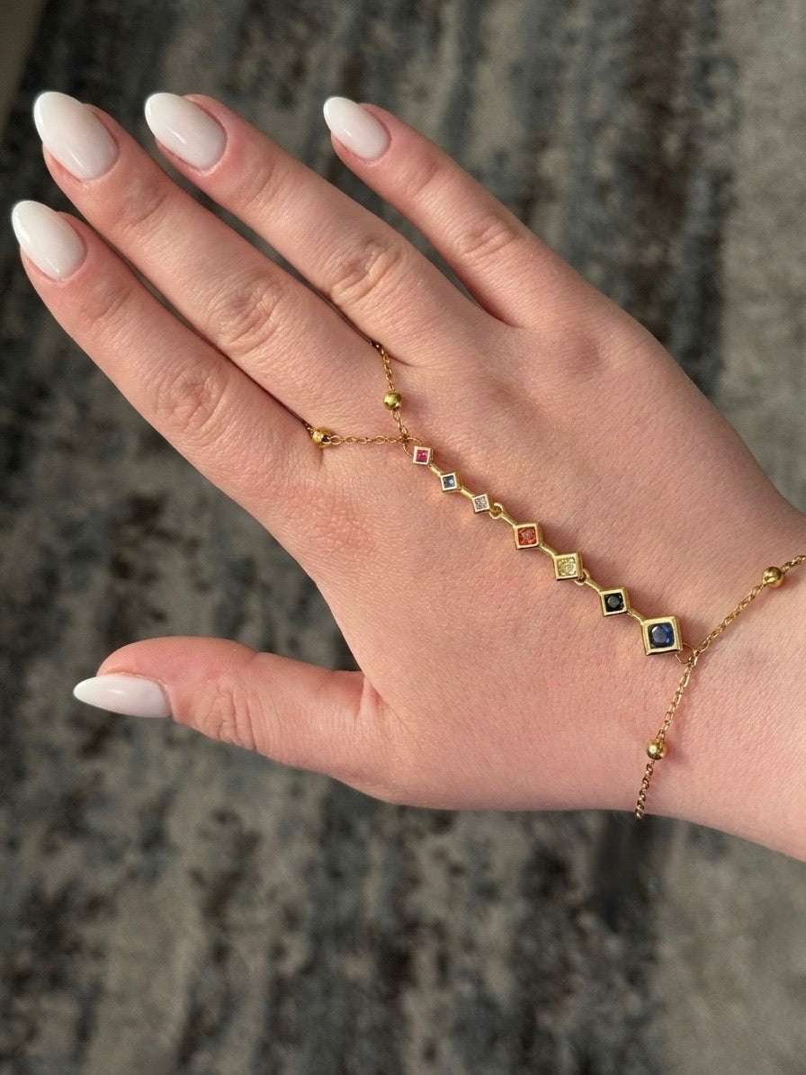 Rainbow Hand Chain- Gold Plated